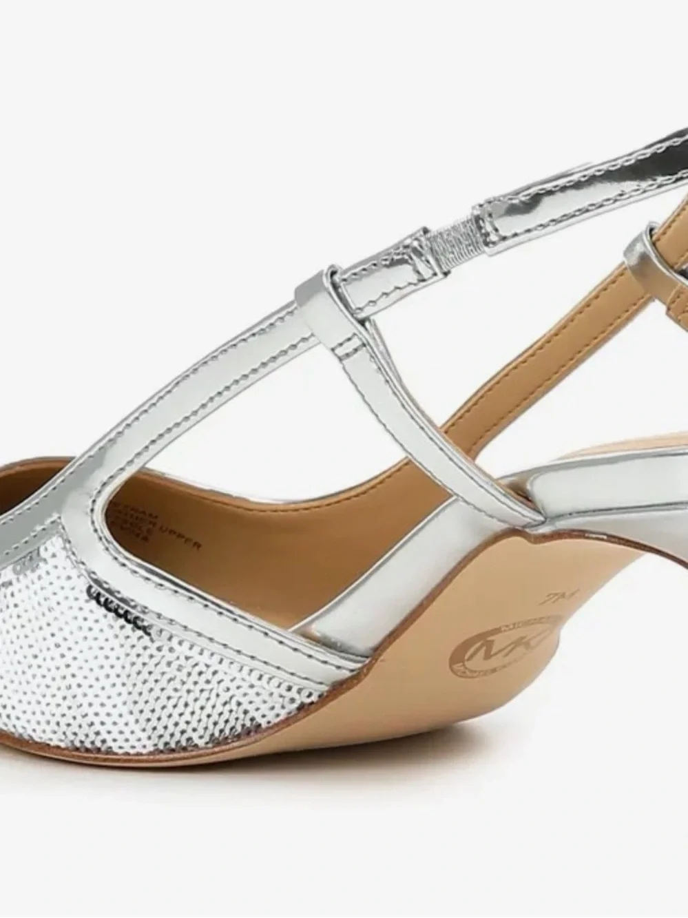 Michael Kors Silver Sequin Slingback Pointed-Toe Kitten Heels Size 9.5 $70 BNIB